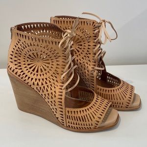 Jeffery Campbell lace front wedge with zipper back size 11